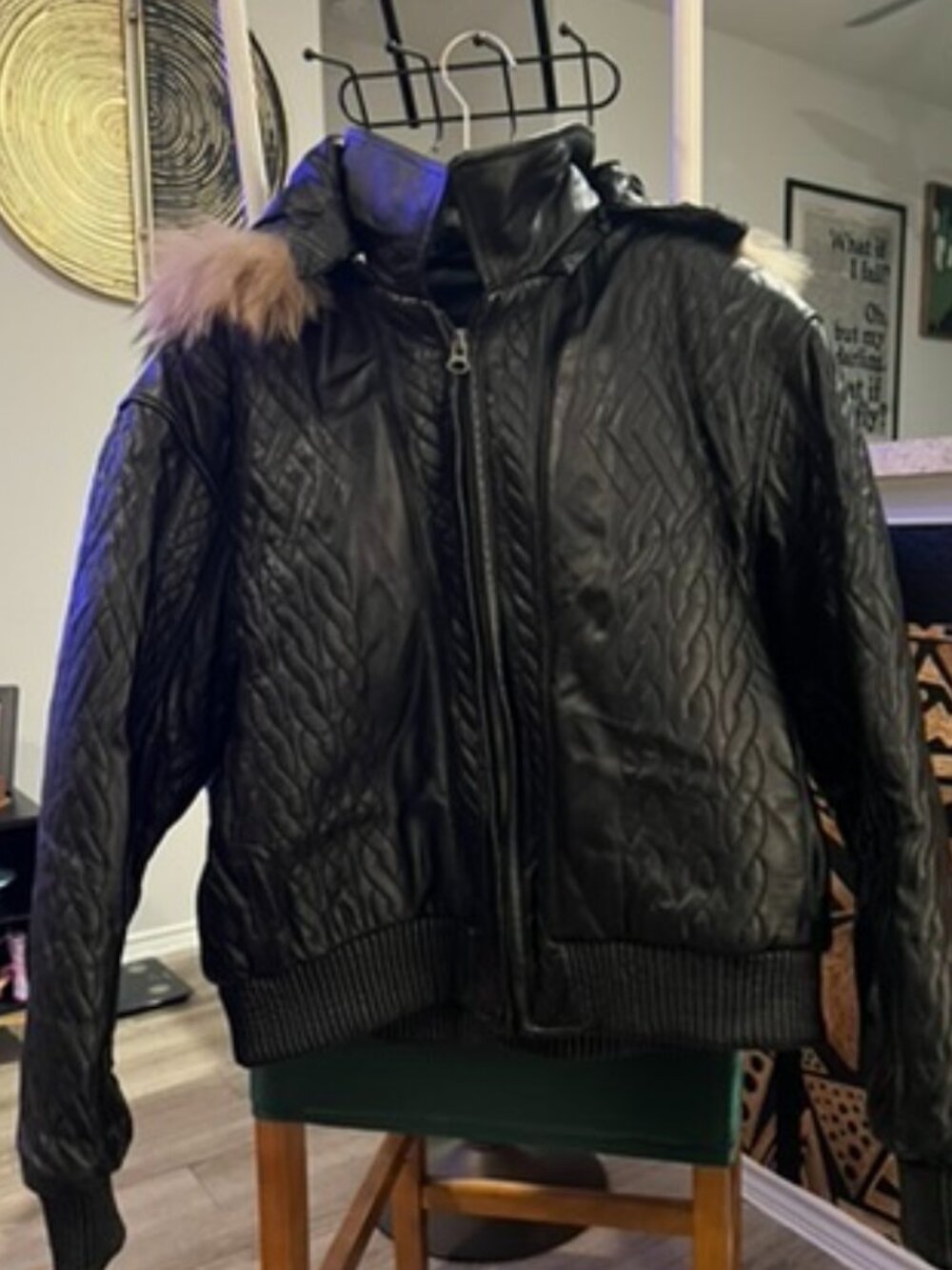 NWOT-Thalia Sodi Detroit Black Leather - Faux Fur Hood Moto Jacket